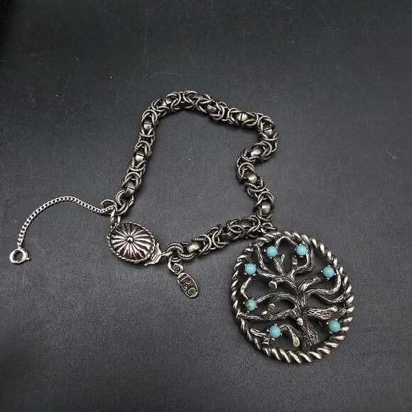 LEC Signed Tree Of Life Charm Bracelet Dark Silver Tone Chain Jewelry Boucher - Picture 9 of 10